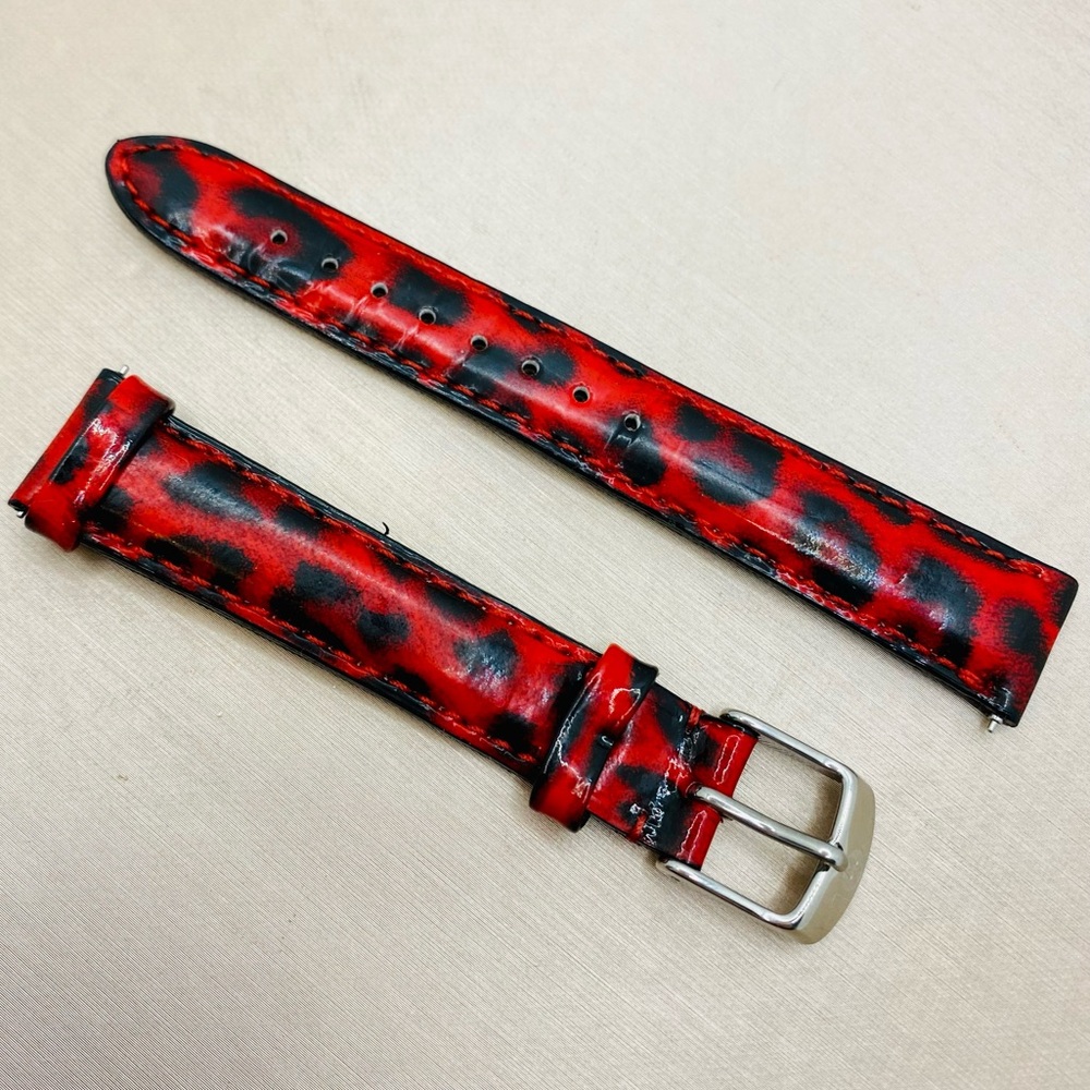 EUC MICHELE 16mm Red/Black Leopard Print Genuine Leather Replacement Band Strap
